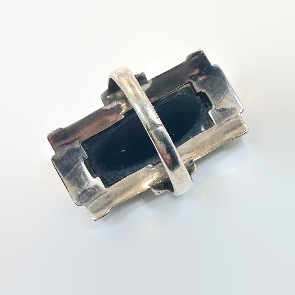 Art Deco Ring, Sterling Silver, Marcasite, Black Stone, Vintage, Antique, Long - Picture 4 of 5
